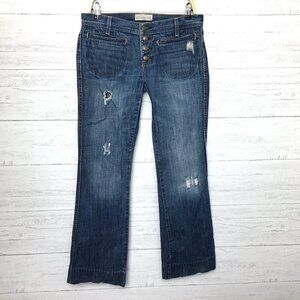 Old Navy Jeans Slim Boot Button Fly Ultra Low Rise Distressed size 8 length 32"